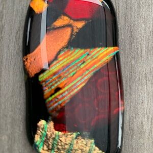 Colorful Abstract Signed Diachronic Glass Pendant Necklace